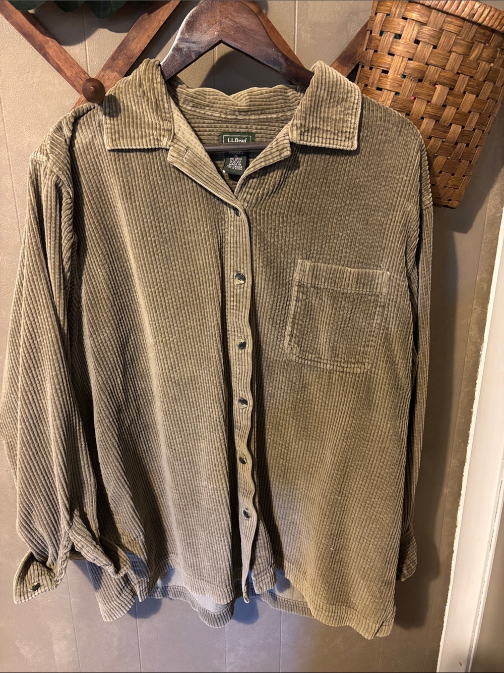 L.L. Bean Olive Green Corduroy Button-Down Shirt
